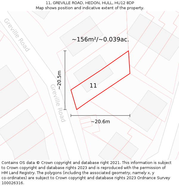 11, GREVILLE ROAD, HEDON, HULL, HU12 8DP: Plot and title map