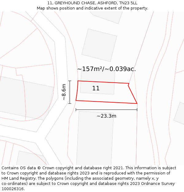 11, GREYHOUND CHASE, ASHFORD, TN23 5LL: Plot and title map