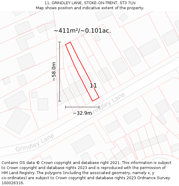 11, GRINDLEY LANE, STOKE-ON-TRENT, ST3 7LN: Plot and title map