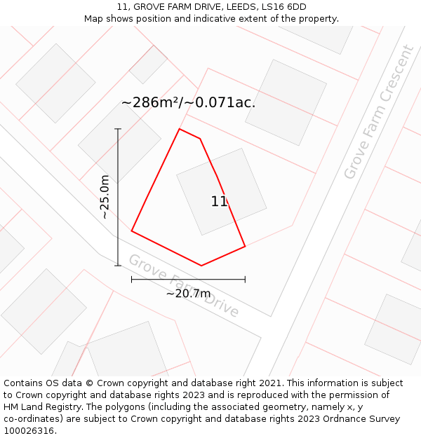 11, GROVE FARM DRIVE, LEEDS, LS16 6DD: Plot and title map