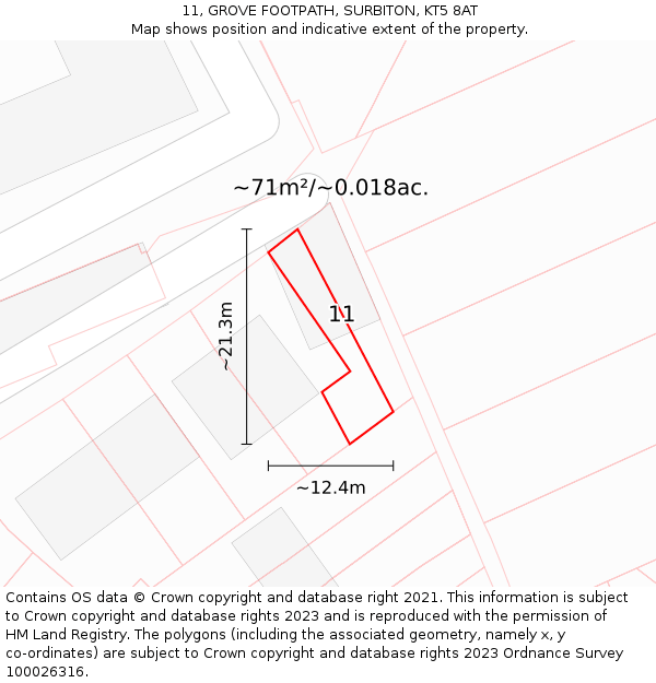 11, GROVE FOOTPATH, SURBITON, KT5 8AT: Plot and title map