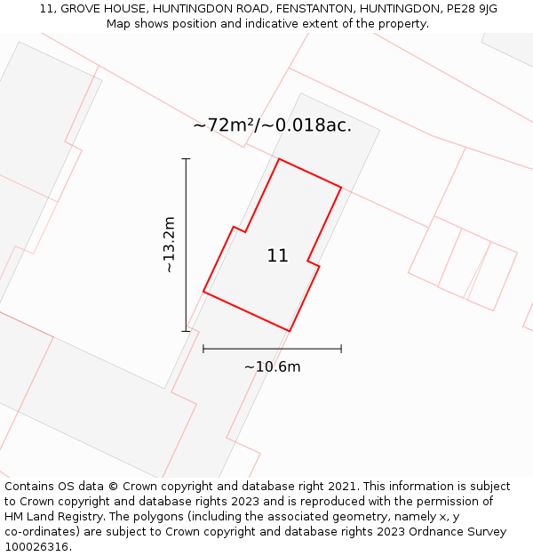 11, GROVE HOUSE, HUNTINGDON ROAD, FENSTANTON, HUNTINGDON, PE28 9JG: Plot and title map