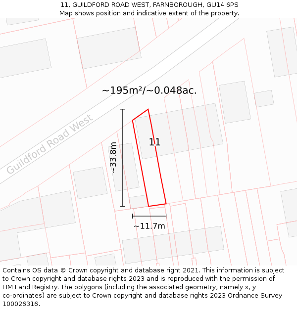 11, GUILDFORD ROAD WEST, FARNBOROUGH, GU14 6PS: Plot and title map