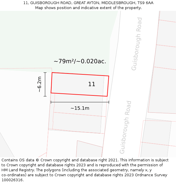 11, GUISBOROUGH ROAD, GREAT AYTON, MIDDLESBROUGH, TS9 6AA: Plot and title map