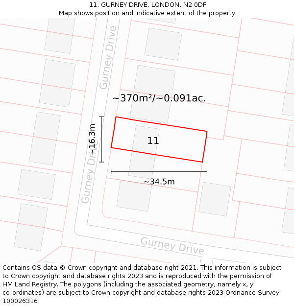 11, GURNEY DRIVE, LONDON, N2 0DF: Plot and title map