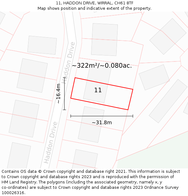 11, HADDON DRIVE, WIRRAL, CH61 8TF: Plot and title map