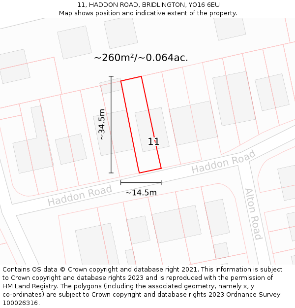 11, HADDON ROAD, BRIDLINGTON, YO16 6EU: Plot and title map