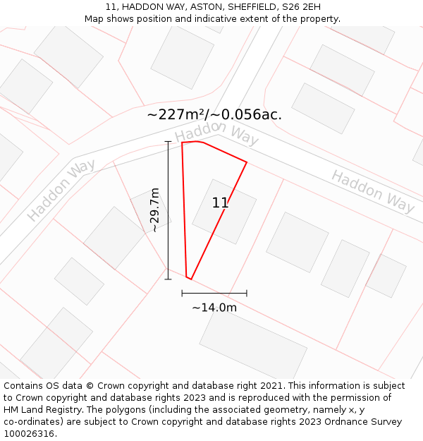 11, HADDON WAY, ASTON, SHEFFIELD, S26 2EH: Plot and title map