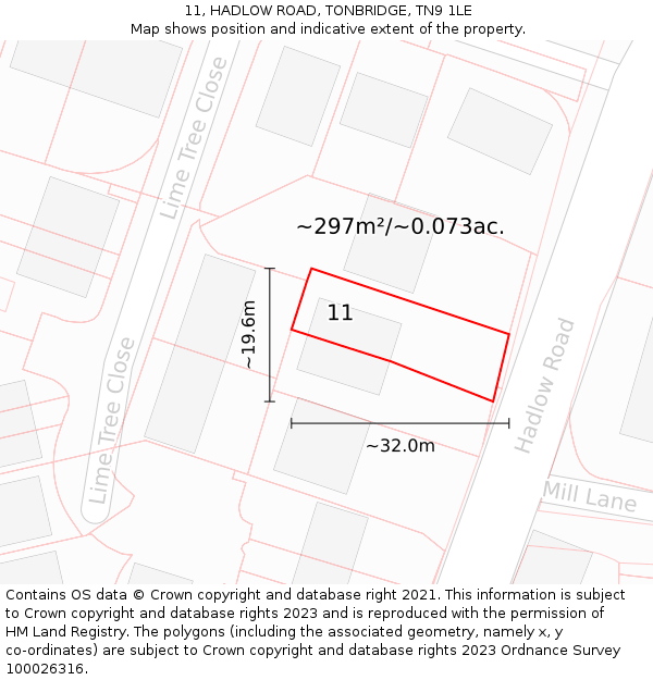 11, HADLOW ROAD, TONBRIDGE, TN9 1LE: Plot and title map