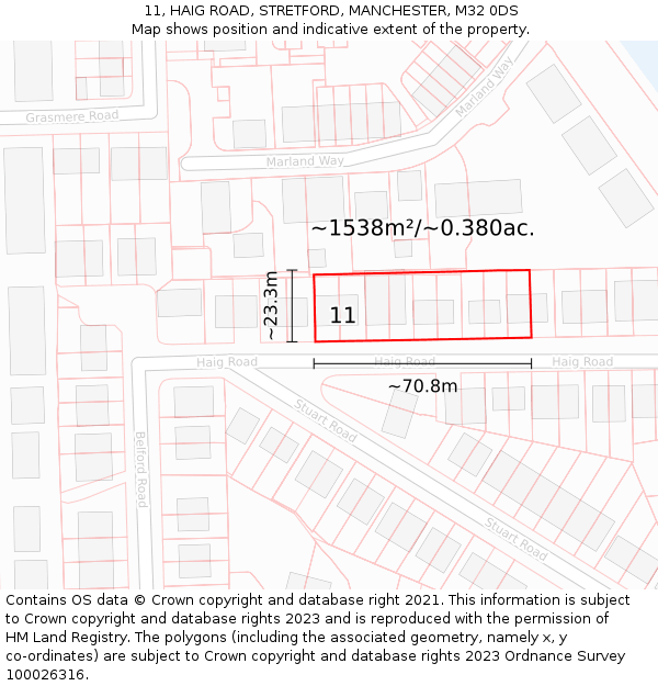 11, HAIG ROAD, STRETFORD, MANCHESTER, M32 0DS: Plot and title map