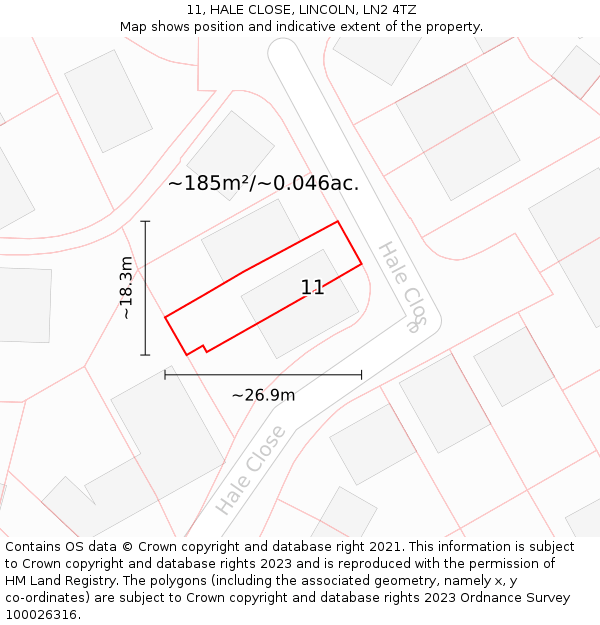 11, HALE CLOSE, LINCOLN, LN2 4TZ: Plot and title map