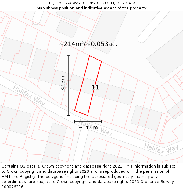 11, HALIFAX WAY, CHRISTCHURCH, BH23 4TX: Plot and title map