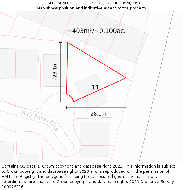 11, HALL FARM RISE, THURNSCOE, ROTHERHAM, S63 0JL: Plot and title map