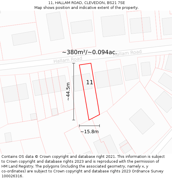 11, HALLAM ROAD, CLEVEDON, BS21 7SE: Plot and title map