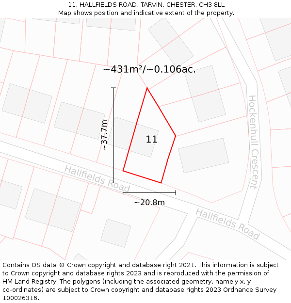 11, HALLFIELDS ROAD, TARVIN, CHESTER, CH3 8LL: Plot and title map