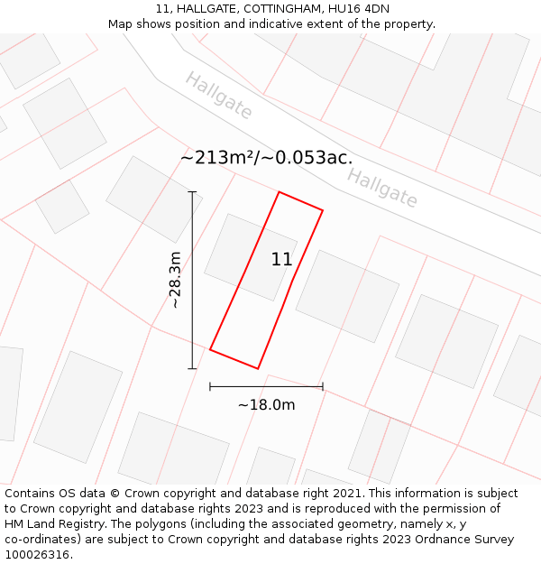 11, HALLGATE, COTTINGHAM, HU16 4DN: Plot and title map