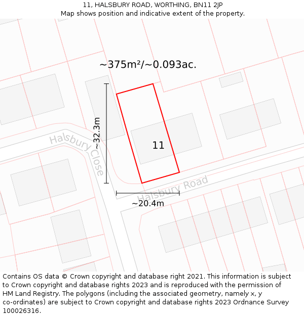 11, HALSBURY ROAD, WORTHING, BN11 2JP: Plot and title map
