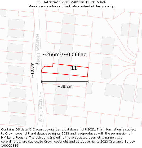 11, HALSTOW CLOSE, MAIDSTONE, ME15 9XA: Plot and title map