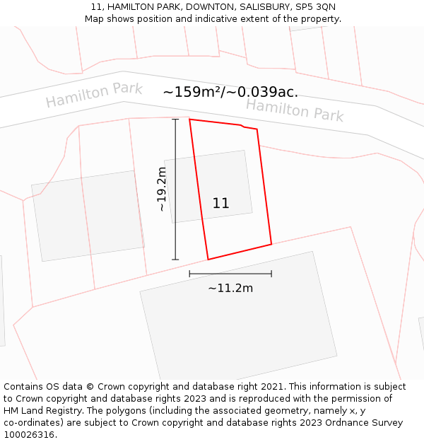 11, HAMILTON PARK, DOWNTON, SALISBURY, SP5 3QN: Plot and title map