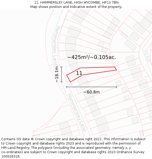 11, HAMMERSLEY LANE, HIGH WYCOMBE, HP13 7BN: Plot and title map