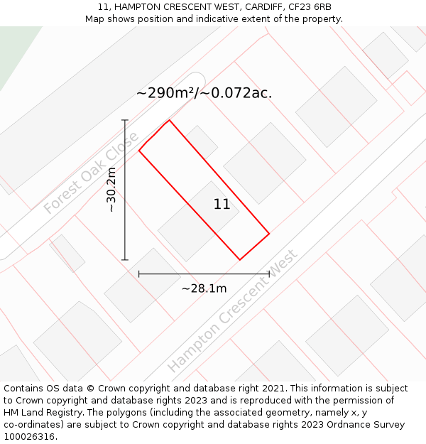 11, HAMPTON CRESCENT WEST, CARDIFF, CF23 6RB: Plot and title map