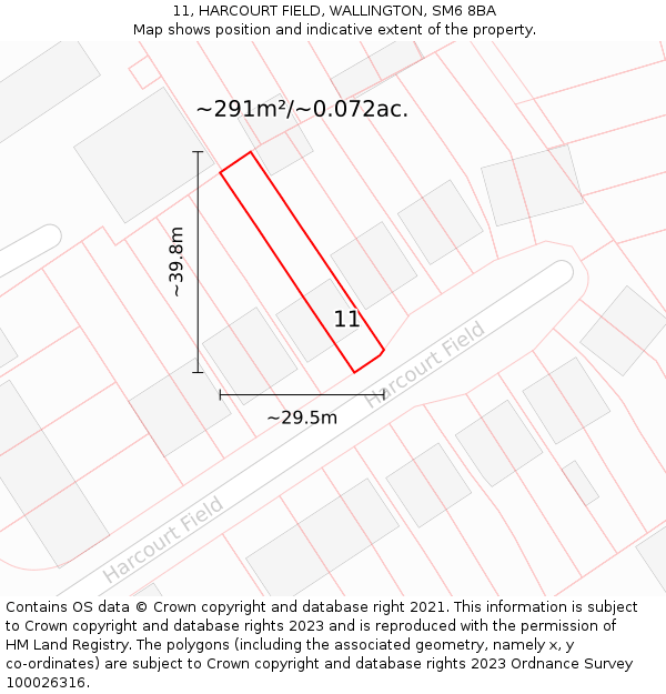 11, HARCOURT FIELD, WALLINGTON, SM6 8BA: Plot and title map