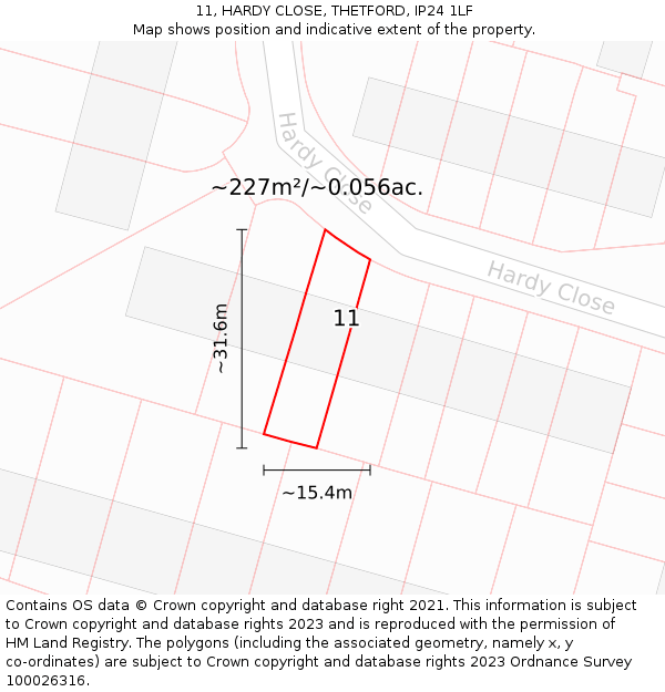 11, HARDY CLOSE, THETFORD, IP24 1LF: Plot and title map