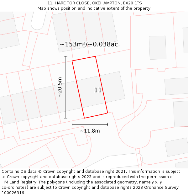 11, HARE TOR CLOSE, OKEHAMPTON, EX20 1TS: Plot and title map