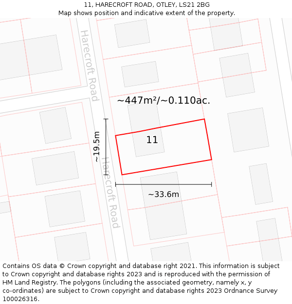 11, HARECROFT ROAD, OTLEY, LS21 2BG: Plot and title map