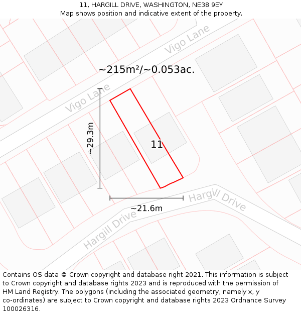 11, HARGILL DRIVE, WASHINGTON, NE38 9EY: Plot and title map