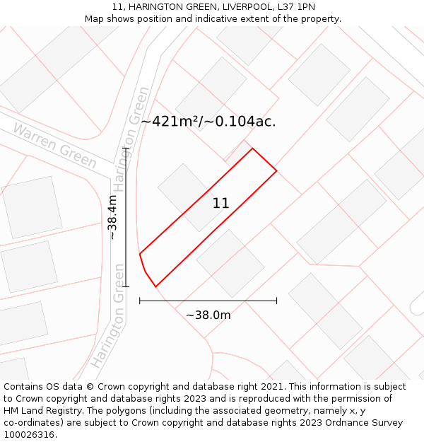 11, HARINGTON GREEN, LIVERPOOL, L37 1PN: Plot and title map