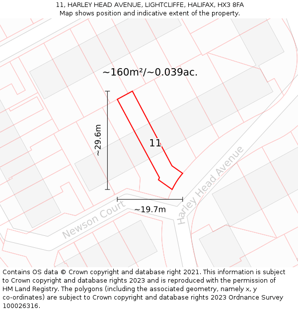 11, HARLEY HEAD AVENUE, LIGHTCLIFFE, HALIFAX, HX3 8FA: Plot and title map