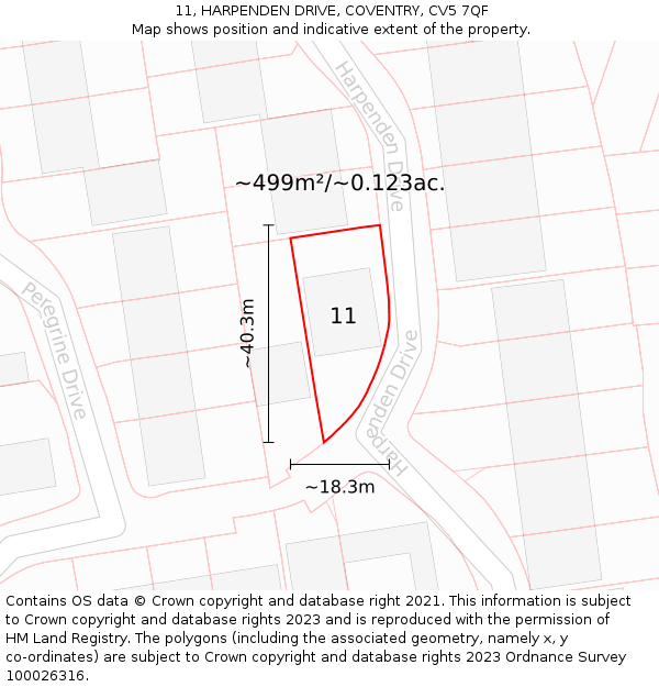 11, HARPENDEN DRIVE, COVENTRY, CV5 7QF: Plot and title map