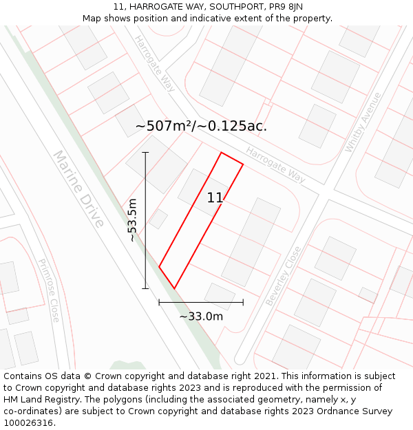 11, HARROGATE WAY, SOUTHPORT, PR9 8JN: Plot and title map