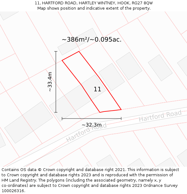 11, HARTFORD ROAD, HARTLEY WINTNEY, HOOK, RG27 8QW: Plot and title map