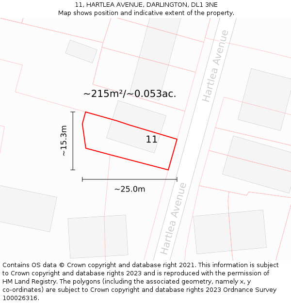 11, HARTLEA AVENUE, DARLINGTON, DL1 3NE: Plot and title map