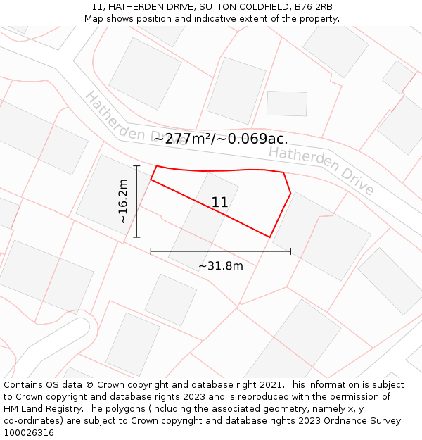 11, HATHERDEN DRIVE, SUTTON COLDFIELD, B76 2RB: Plot and title map