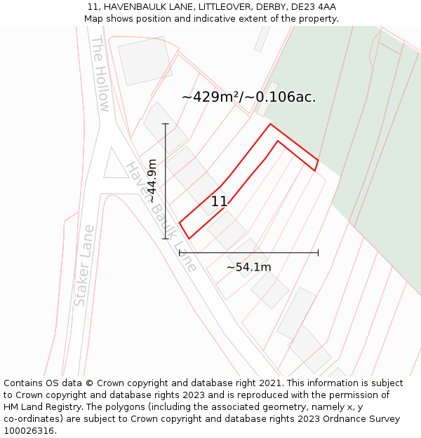 11, HAVENBAULK LANE, LITTLEOVER, DERBY, DE23 4AA: Plot and title map