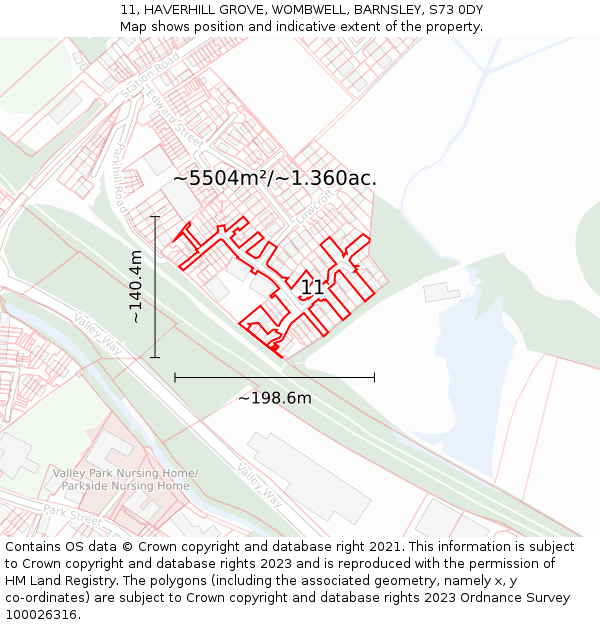 11, HAVERHILL GROVE, WOMBWELL, BARNSLEY, S73 0DY: Plot and title map