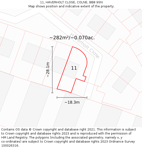 11, HAVERHOLT CLOSE, COLNE, BB8 9SN: Plot and title map