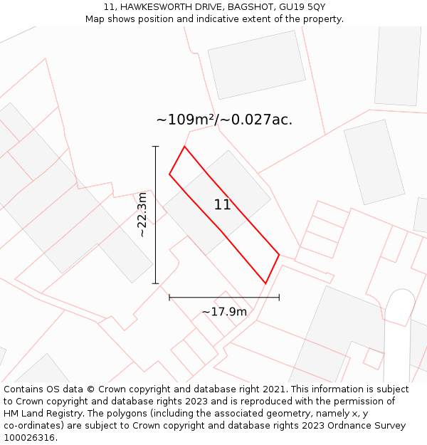 11, HAWKESWORTH DRIVE, BAGSHOT, GU19 5QY: Plot and title map