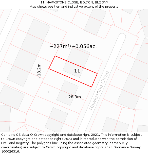 11, HAWKSTONE CLOSE, BOLTON, BL2 3NY: Plot and title map