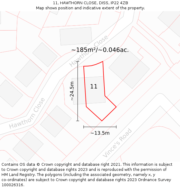 11, HAWTHORN CLOSE, DISS, IP22 4ZB: Plot and title map