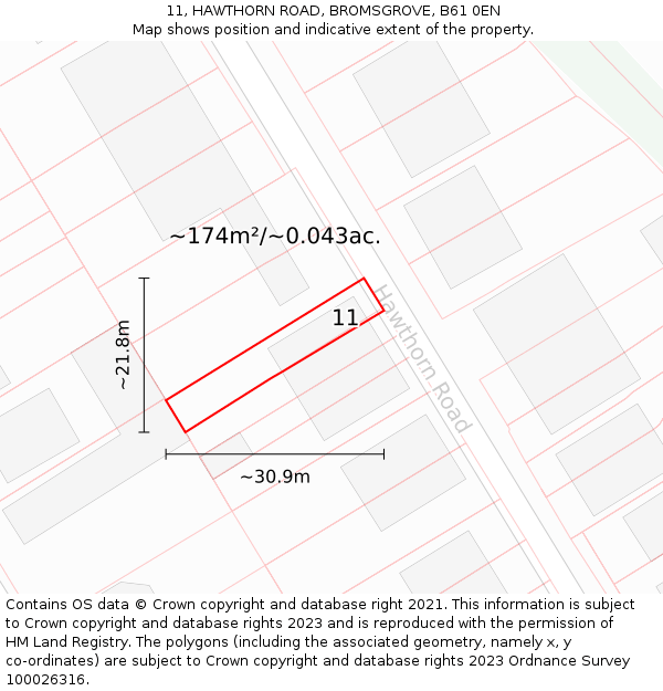 11, HAWTHORN ROAD, BROMSGROVE, B61 0EN: Plot and title map