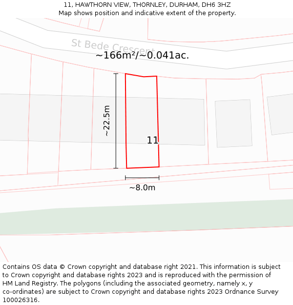 11, HAWTHORN VIEW, THORNLEY, DURHAM, DH6 3HZ: Plot and title map