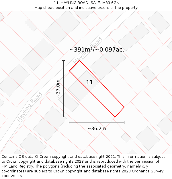 11, HAYLING ROAD, SALE, M33 6GN: Plot and title map