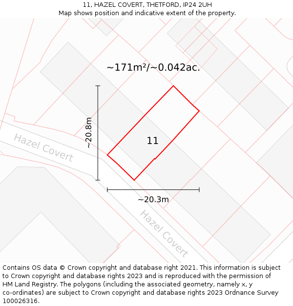 11, HAZEL COVERT, THETFORD, IP24 2UH: Plot and title map