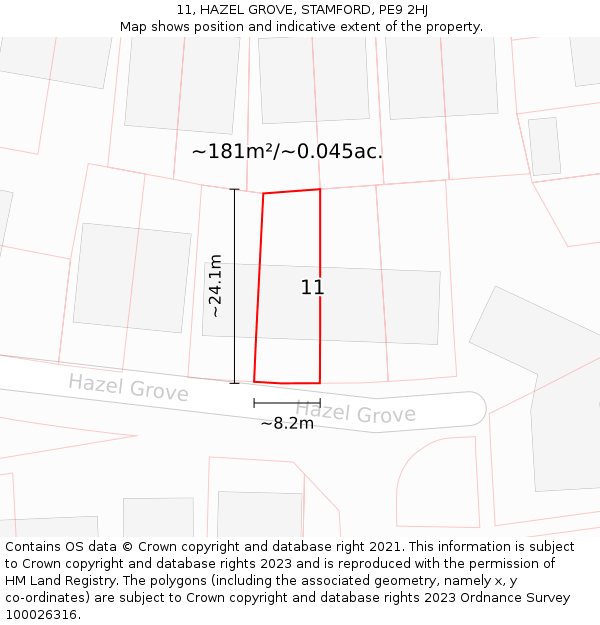 11, HAZEL GROVE, STAMFORD, PE9 2HJ: Plot and title map