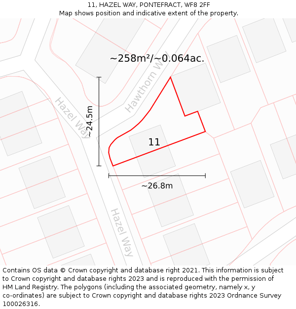 11, HAZEL WAY, PONTEFRACT, WF8 2FF: Plot and title map