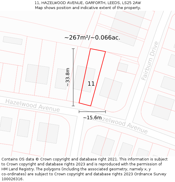 11, HAZELWOOD AVENUE, GARFORTH, LEEDS, LS25 2AW: Plot and title map